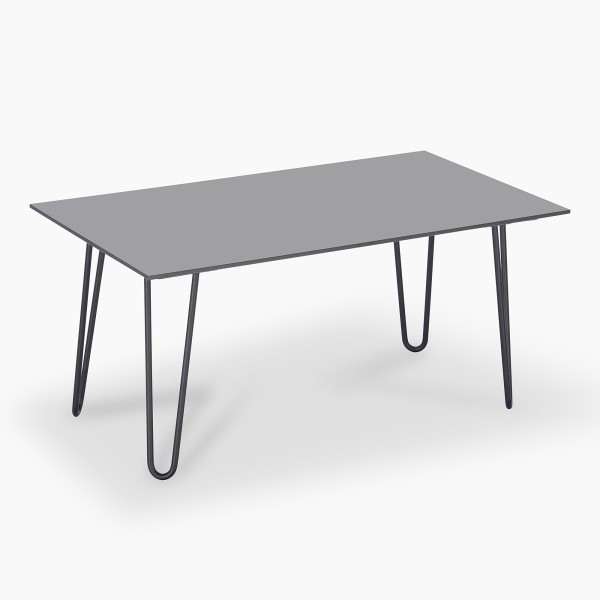 Coffee table light grey with metal hairpin legs in black 50 x 90 cm